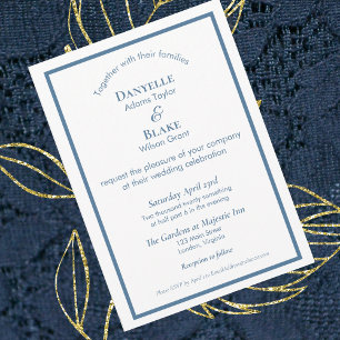 Invitation Typographie moderne Dusty Bleu Mariage blanc