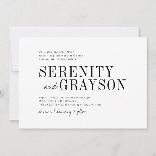 Invitation Typographie moderne élégant minimaliste mariage (Devant)