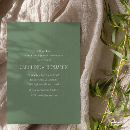 Invitation Typographie moderne Elegant Vert QR Code Mariage