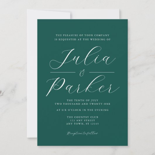 Invitation Typographie moderne élégante Emerald Green Mariage (Devant)