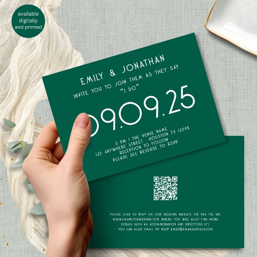 Invitation Typographie moderne Emerald Green Mariage