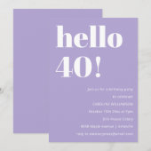 Invitation Typographie Moderne Fête d'anniversaire Lavande 40 (Devant / Derrière)