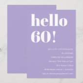 Invitation Typographie Moderne Fête d'anniversaire Lavande 60 (Devant / Derrière)