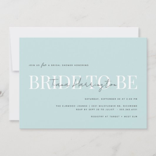 Invitation Typographie moderne | Fête des mariées bleu clair (Devant)