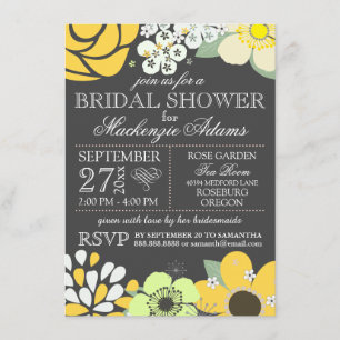 Invitation Typographie moderne Fête des mariées florale gris