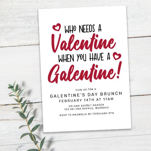 Invitation Typographie moderne Galentine's Day Brunch