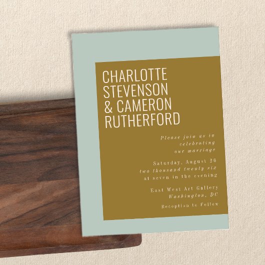 Invitation Typographie Moderne Gras Bleu et Olive Mariage
