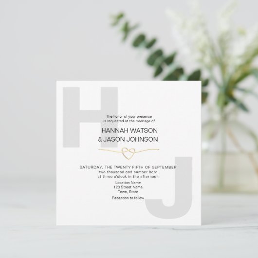 Invitation Typographie moderne Gras Mariage noir et blanc (Debout devant)