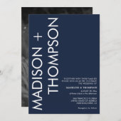 Invitation Typographie moderne Gras Mariage photo bleu marine (Devant / Derrière)