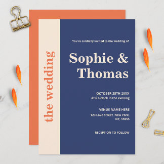 Invitation Typographie moderne Gras Marine Mariage bleu orang