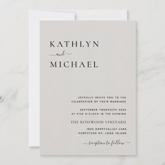 Invitation Typographie moderne gris en un simple Mariage (Devant)