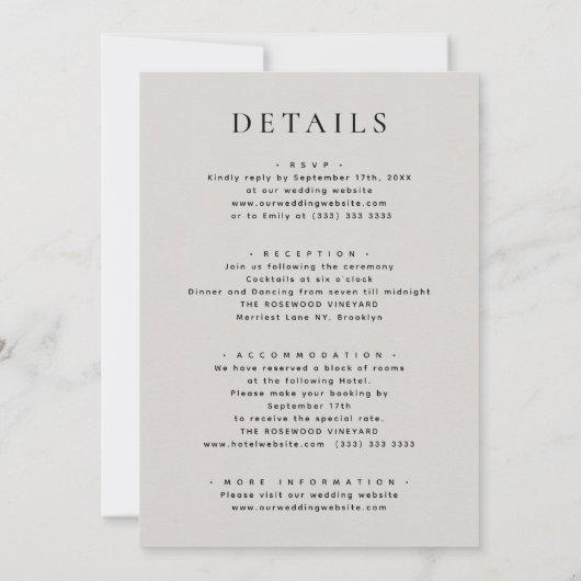 Invitation Typographie moderne gris en un simple Mariage (Dos)
