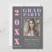Invitation Typographie moderne Gris Photo Graduation Party (Devant)