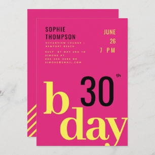 Invitation Typographie moderne Hot rose Jaune fête d'annivers