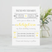 Invitation Typographie moderne jaune, gris mariage (Debout devant)