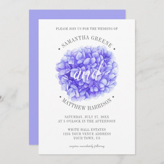 Invitation Typographie moderne Lavender Purple Peony Mariage (Devant / Derrière)