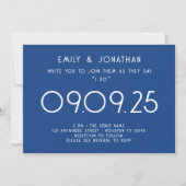Invitation Typographie moderne Mariage bleu (Devant)