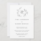 Invitation Typographie moderne Mariage botanique noir et blan (Devant)