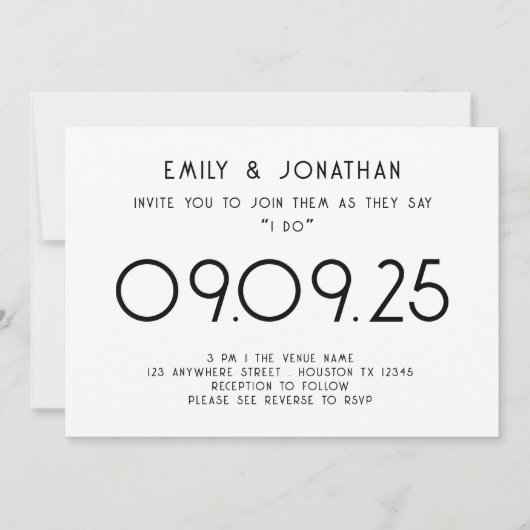 Invitation Typographie moderne Mariage noir blanc (Devant)