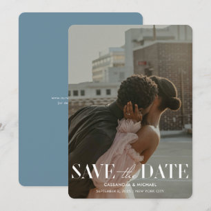 Invitation Typographie moderne Mariage photo bleu Date de sau