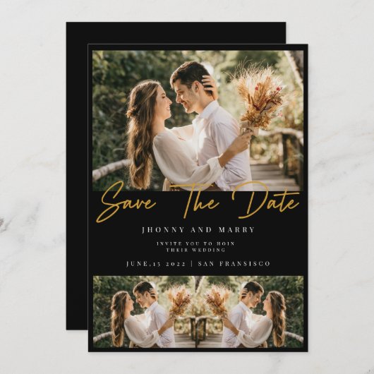 Invitation Typographie moderne Mariage photo Enregistrer la d (Devant / Derrière)