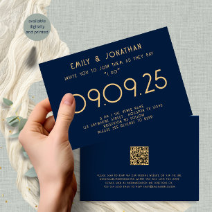 Invitation Typographie moderne Marine Mariage d'or bleu