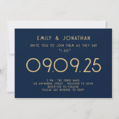 Invitation Typographie moderne Marine Mariage d'or bleu (Devant)