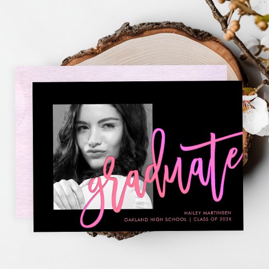 Invitation Typographie moderne Neon Ombre Pink Photo Graduati
