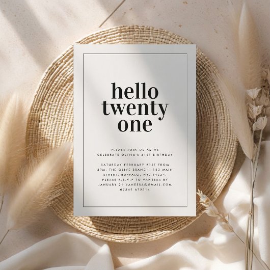 Invitation Typographie moderne noir blanc 21 anniversaire pho