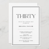 Invitation Typographie moderne noir & blanc 30e anniversaire (Devant / Derrière)