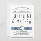 Invitation Typographie moderne noir, blanc mariage bleu pouss (Devant)