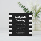 Invitation Typographie moderne noir & blanc rayures Anniversa (Debout devant)