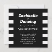 Invitation Typographie moderne noir & blanc rayures Anniversa (Devant)