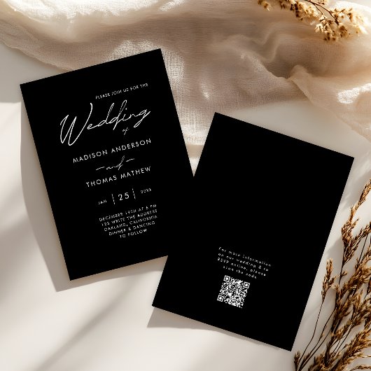 Invitation Typographie moderne noir et blanc Mariage RSVP