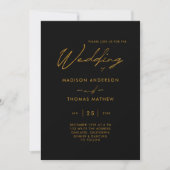 Invitation Typographie moderne noir et or Mariage RSVP (Devant)