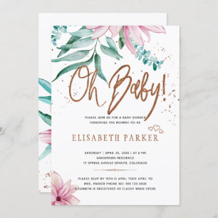Invitation Typographie moderne oh bébé baby shower floral