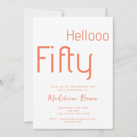 Invitation Typographie moderne Peach 50th Birthday (Devant)