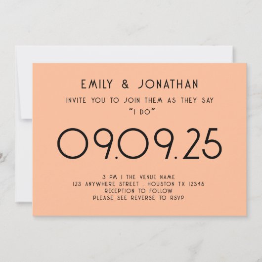 Invitation Typographie moderne Peach Mariage (Devant)