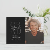 Invitation Typographie moderne photo graduation noir parties  (Debout devant)