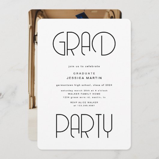 Invitation Typographie moderne Photo Graduation Party Invitat (Devant / Derrière)