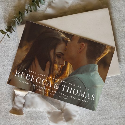 Invitation Typographie Moderne Photo Mariage