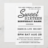 Invitation Typographie moderne Poster Style Sweet 16 Party (Devant / Derrière)
