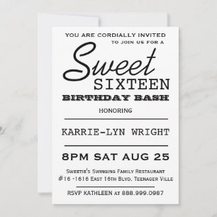 Invitation Typographie moderne Poster Style Sweet 16 Party