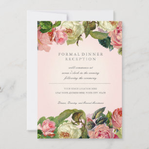 Invitation Typographie MODERNE Réception Vintage Rose Floral