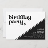 Invitation Typographie moderne rétro | Anniversaire noir et b (Devant)