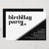 Invitation Typographie moderne rétro | Anniversaire noir et b (Devant / Derrière)