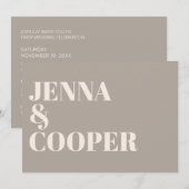 Invitation Typographie moderne Retro Bold Taupe et Mariage de (Devant / Derrière)