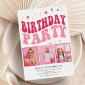 Invitation Typographie moderne rétro Pink Photo 30e anniversa