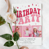 Invitation Typographie moderne rétro Pink Photo 30e anniversa