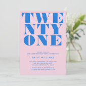 Invitation Typographie moderne rose bleu gras 21e anniversair (Debout devant)